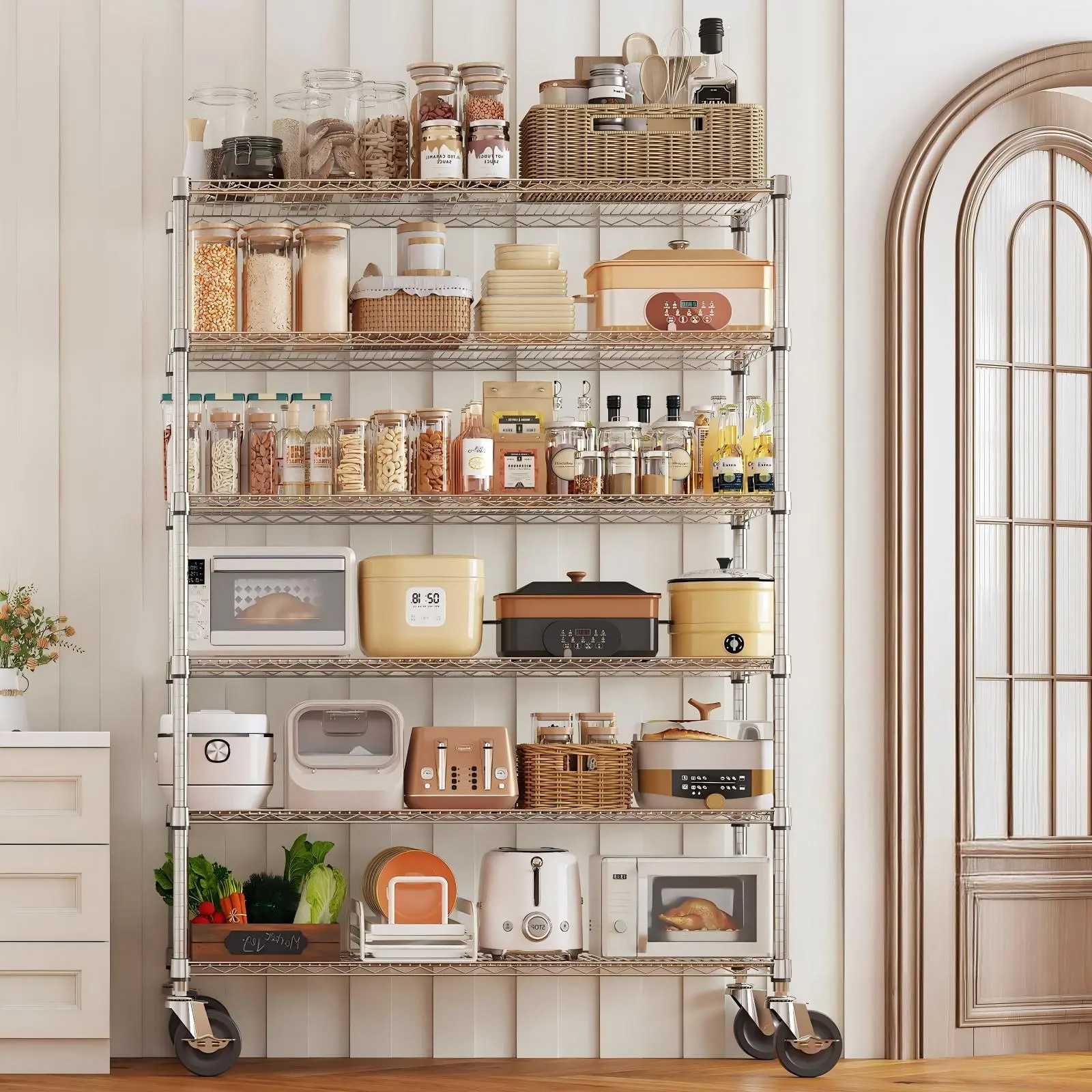 Heavy-Duty Chrome Wire Steel Shelving Unit - 2640 lb Capacity, 4" Locking Casters, Adjustable Shelves for Garage/Kitchen Storage Organization