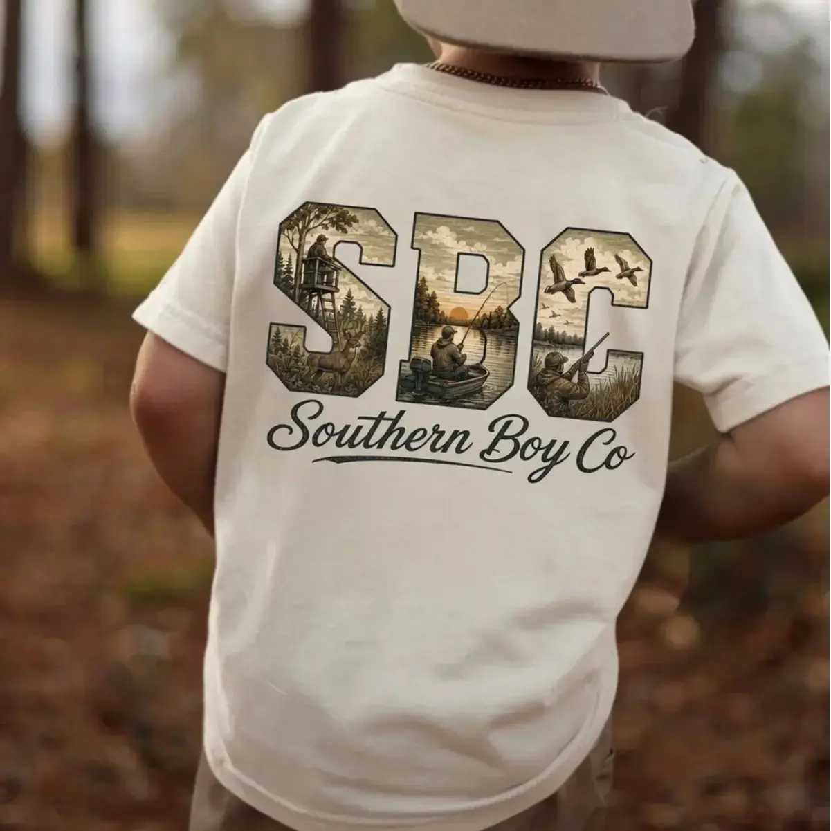 Vintage Hunting Fishing Southern Boy Graphic Oversized Cotton Kid T‑Shirt, Wildlife Outfit Fashion Holiday Best Gift for Boys