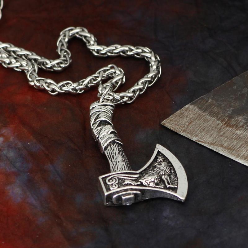 A Necklace with A Pendant Of A Manly Axe-wolf.