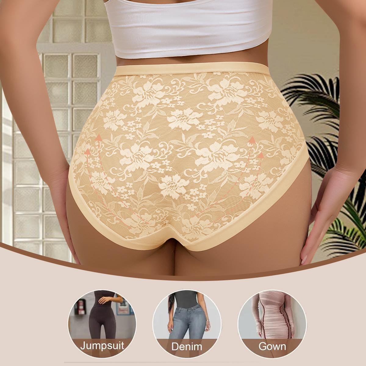 QUASTI 5PCS Mid Waisted Spliced Sexy Lace Women's Panties, Lightweight Translucent Skin-Friendly Soft Comfortable Sweet Basic Fit Invisible Underwear, Seamless Anti Roll Edge Elegant Confidence Briefs, S-XXL