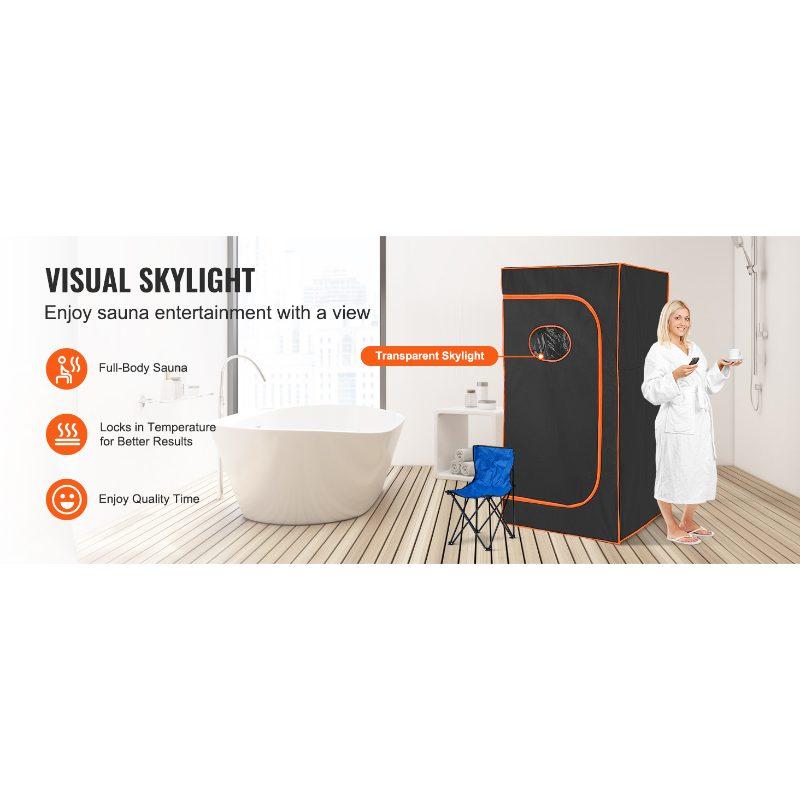 VEVOR Sauna Tent Portable Full Size, 1400W Personal Sauna Kit for Home Spa, Detoxify Soothing Infrared Heated Body Therapy, Time Temperature Remote Control With Chair Floor Mat
