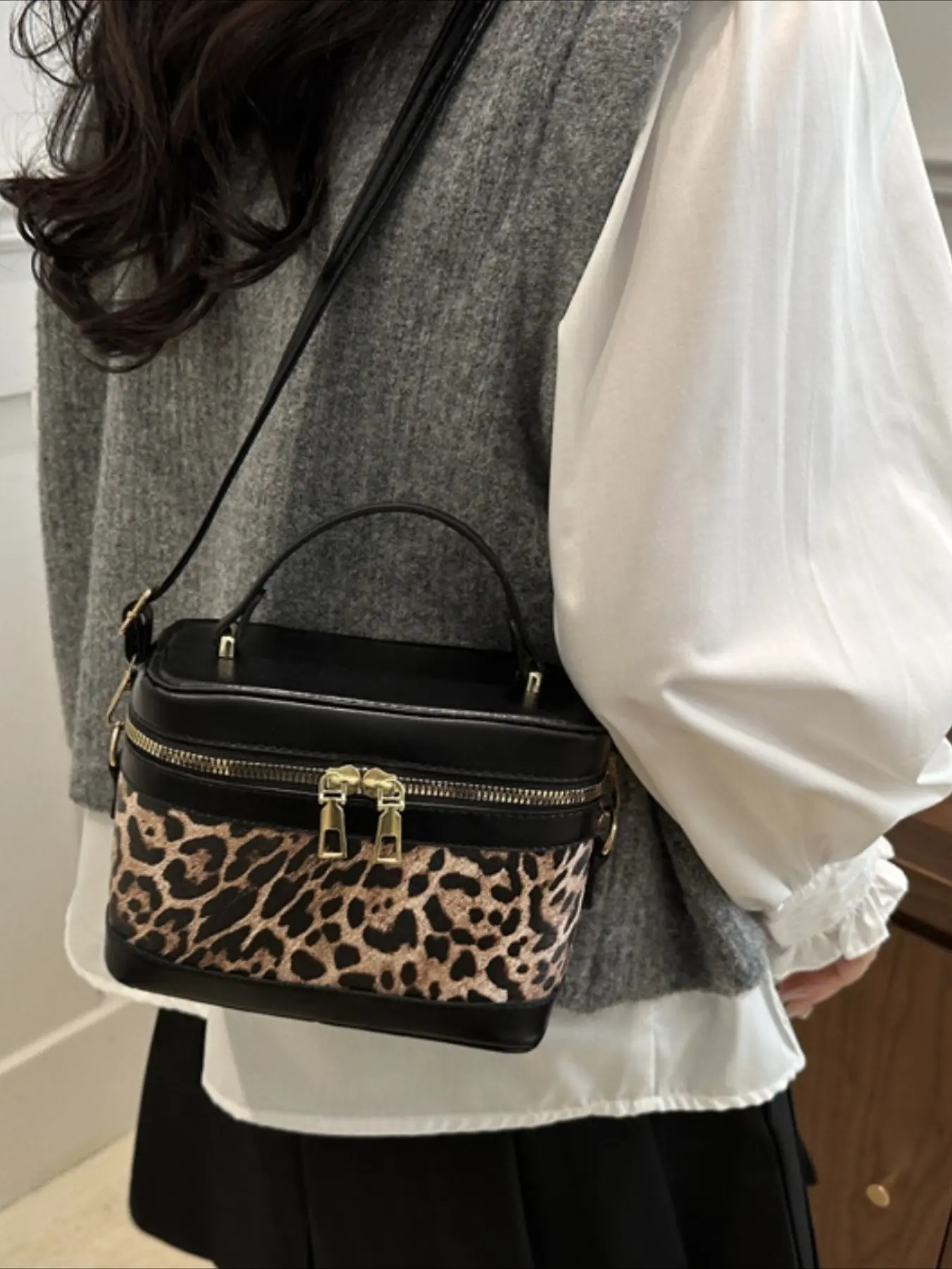 Fashion leopard print trendy new product color-blocking 2026 new popular single-shoulder crossbody bag hand-held box bag