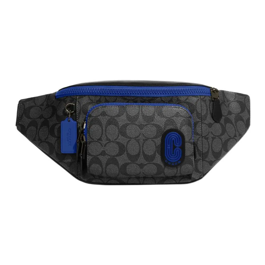 COACH Track 41 Zip-Top Crossbody Bag for Men – Charcoal Gray and Blue Leather Shoulder, Chest, or Waist Bag