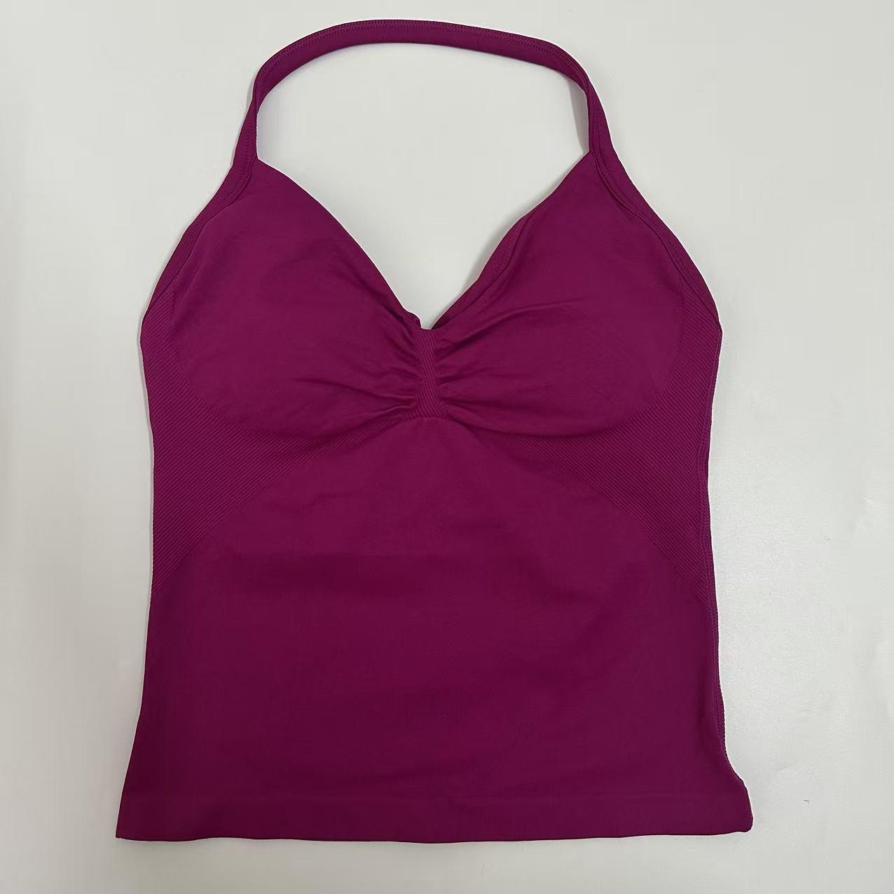 DFYNE Backless Fitness Tank Top with Built-in Bra Pads, Long Straps, and Elongated Cuffs for a Slimming Look, Ideal for Yoga Training.