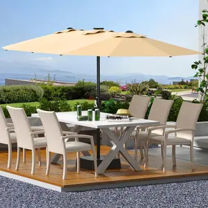 15FT Double-Sided Patio Umbrella with Base – Large Rectangular Market Sun Shade – Easy Crank, UV Protection, Waterproof Polyester – Outdoor Table for Pool, Lawn, Garden, Backyard