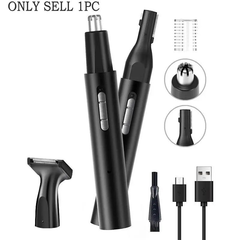 Unisex 3-in-1 Rechargeable Nose Hair Trimmer Set, electric grooming tool with 3 detachable heads, can trim nose hair, ear hair, eyebrows, and facial hair, convenient for daily use and travel, painless and easy to clean