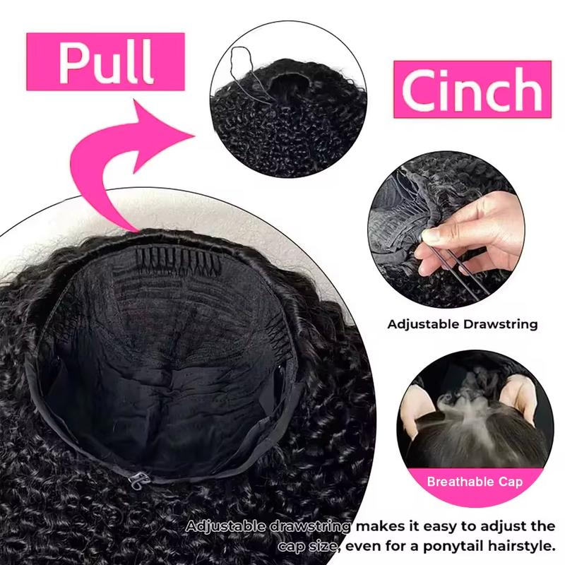 [3 IN 1] Half Wig Beginner Friendly Glueless Human Hair Wigs Deep Wave Seamless Flip Over Half Wig Invisible Hairline Kinky Curly Wigs for Women With Drawstring