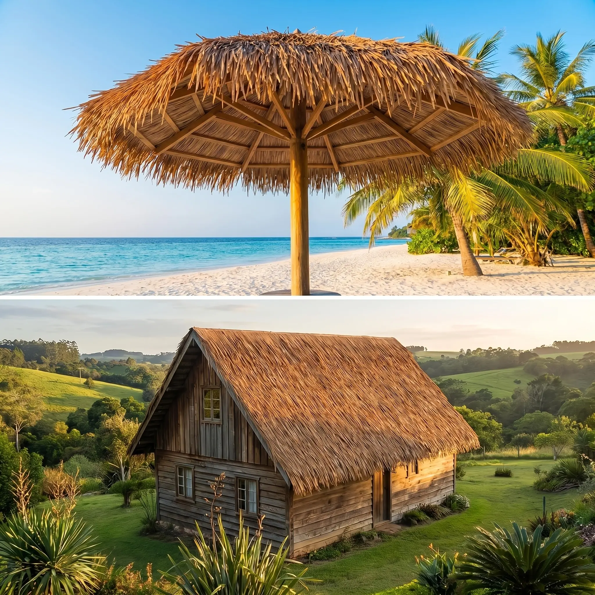 5/10 Roll Synthetic Palm Thatch Roof Tiles, Waterproof DIY Artificial Grass Roof, Garden Patio Cover, Wooden House, Bar, Party Decor