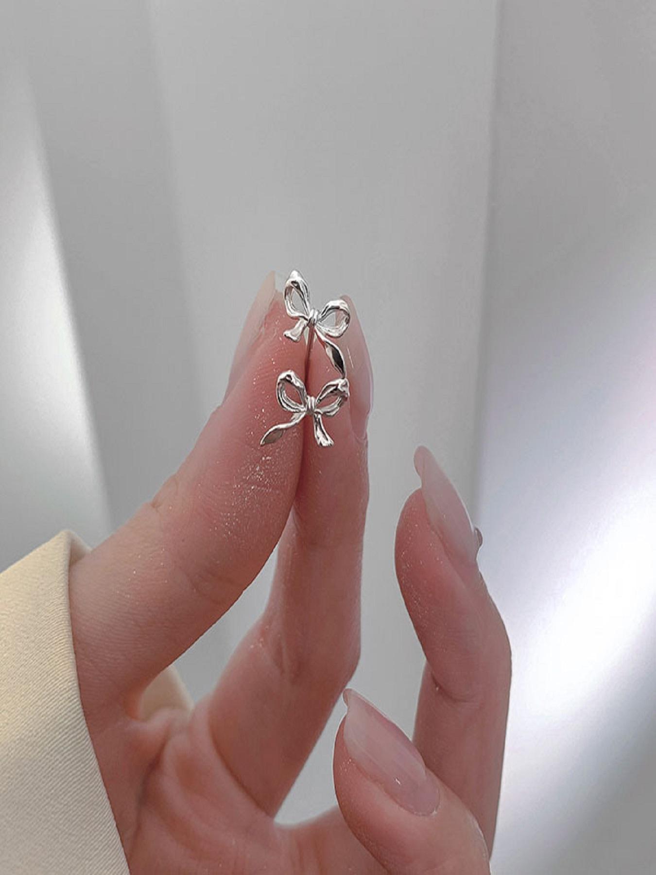 S925 Sterling Silver Bowknot Design Stud Earrings, Elegant Jewelry for Women, Trendy All-match & Exquisite Jewelry for Birthday Gift, Versatile High Quality Earrings