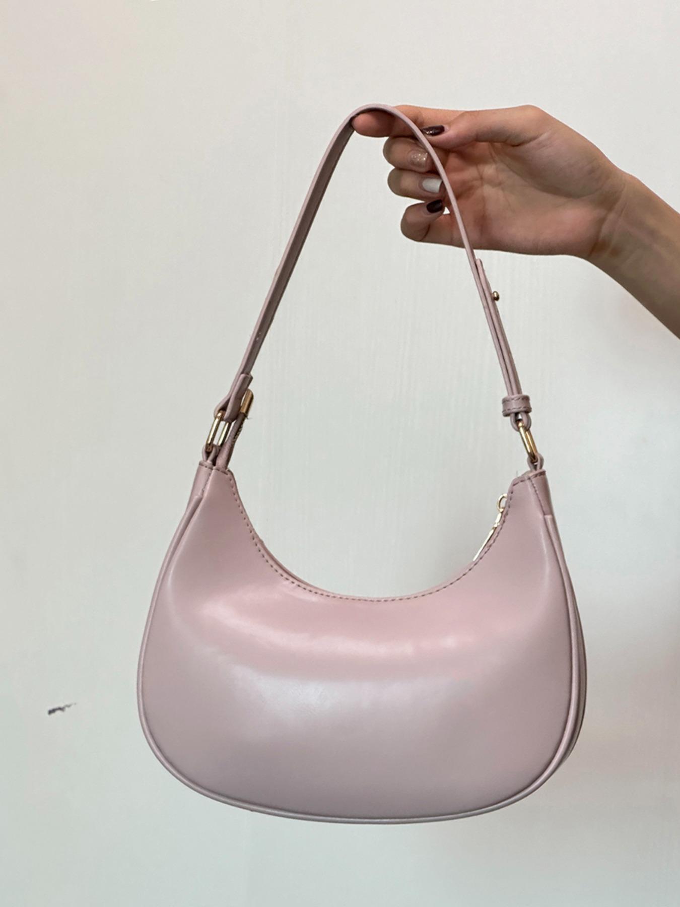 Women's Simple Style Plain Color Moon Shaped Shoulder Bag, Casual Trendy Novelty Pu Leather Handheld Bag, Fashionable Hobo Bag for Daily Use, Crescent Bag