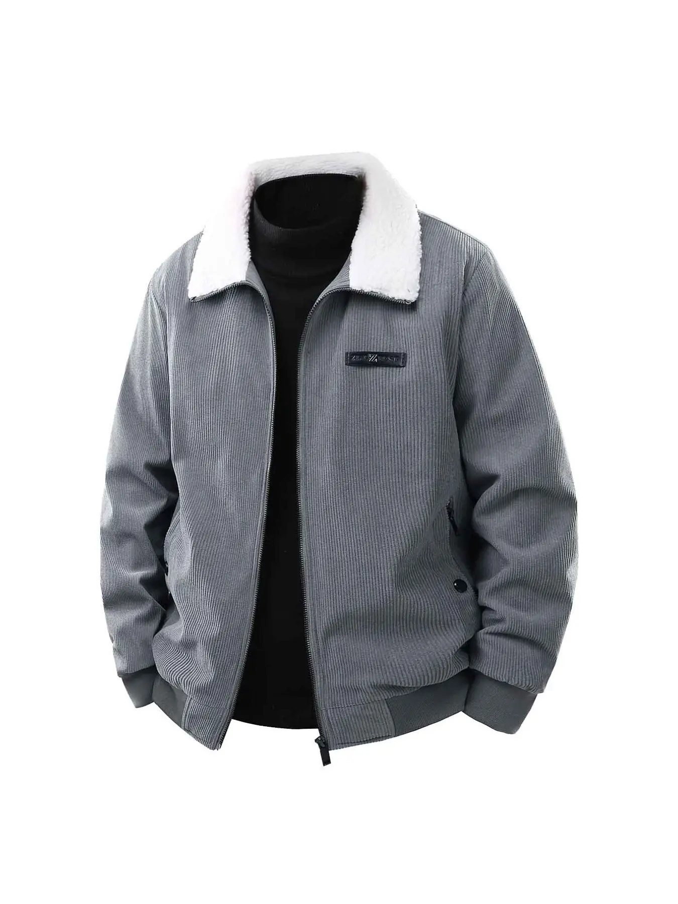 Men's Fashion Polar Fleece Jacket, Thickened College Style, Simple Casual Winter Coat, High-Quality Comfortable Corduroy Jacket