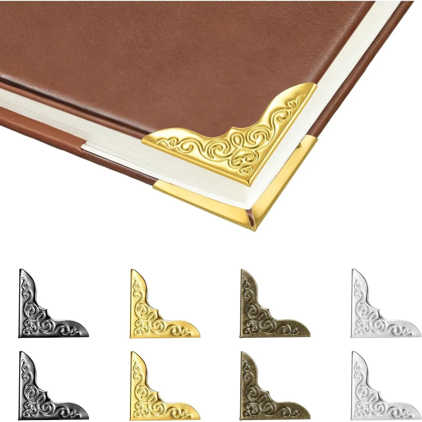 100 count Metal Book Corner Protectors, 4  Colors Photo Corners Protector for Picture  Photo Covers Decorative Paperbacks Scrapbooking Journal Book  Guard Accessories