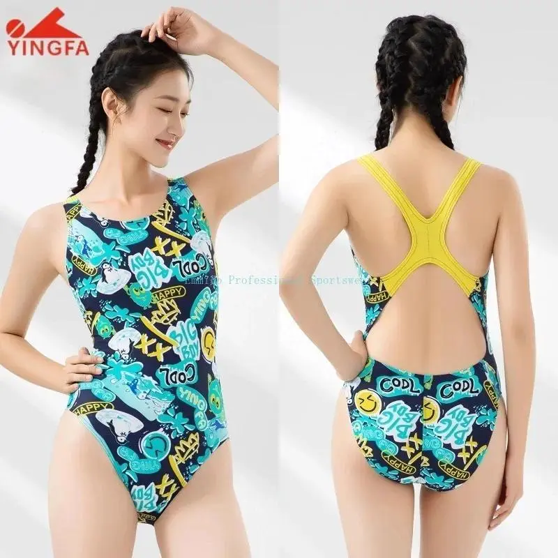 Yingfa Women's Racing Swimsuit Chlorine Fastskin Resistant One Piece Swimwear For Young Athletes Competition Swimsut