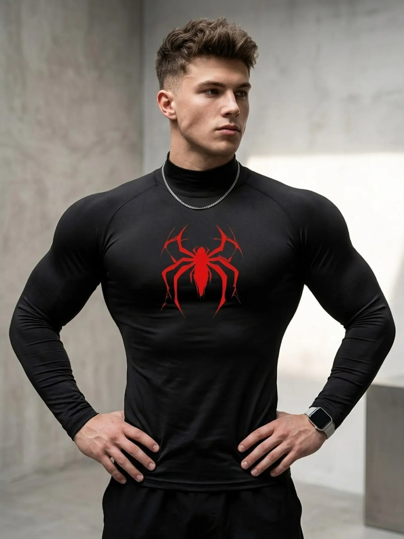 1-Pack Men's Performance Compression Shirt - Red Spider Logo with Bold Red Graphic,Moisture Wicking & Muscle Support for Powerlifting, CrossFit ,Muscle Fit Gym Wear for Bodybuilding, Strength Training .