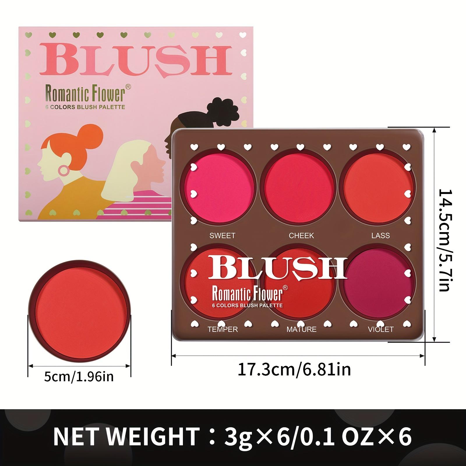 6-Color Blush Palette - Romantic Flower, Matte & Shimmer Powder, Buildable Coverage, 6 Shade Face Blush (Soft, Warm, Nude, Blush, Berry), Smooth Blendable for Light Beige Tones