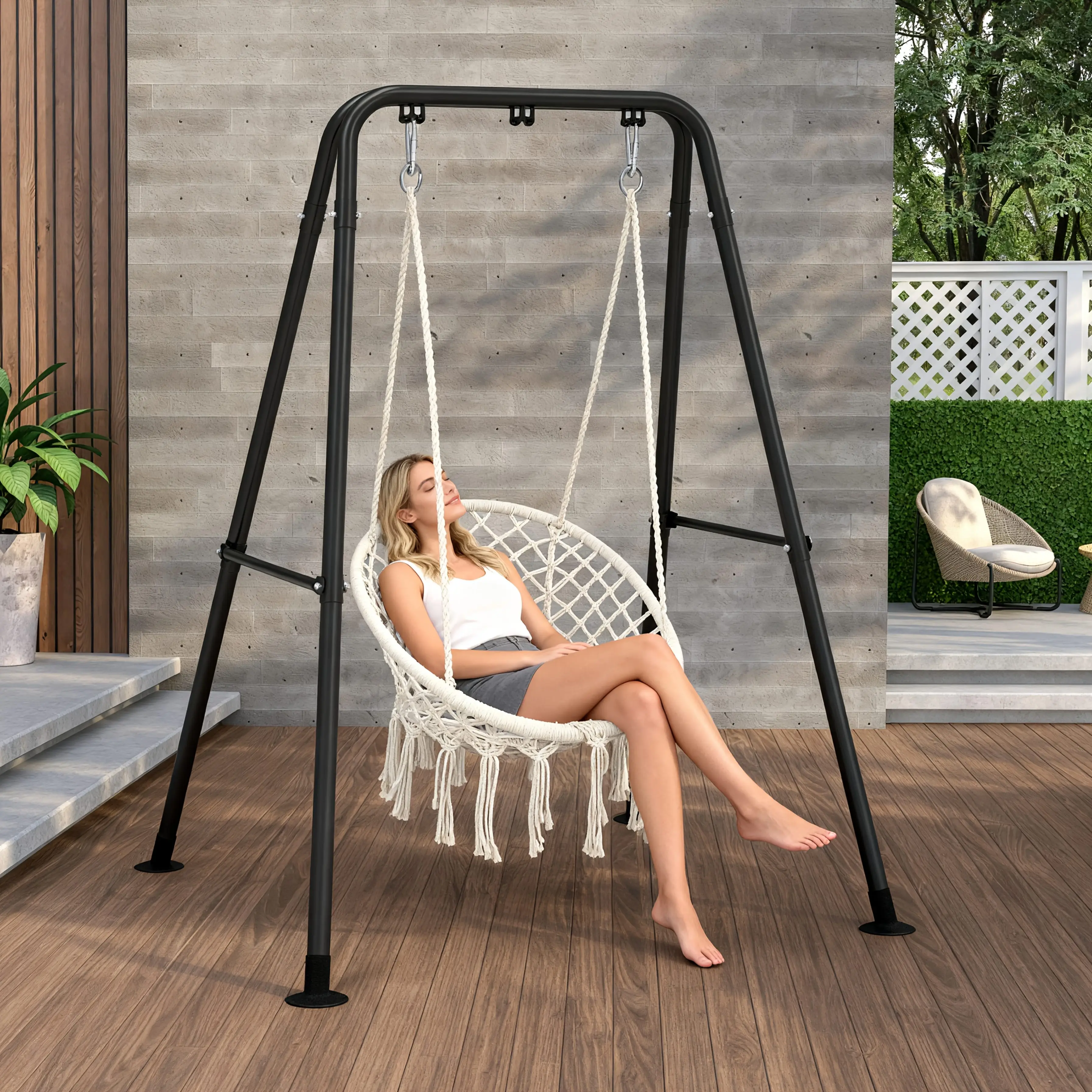 Hammock Chair Stand, Only Stand, Heavy-Duty Hammock Swing Stand, Anti-Tip Thickened Weather-Resistant Steel Pipe Swing Frame, 300Lbs Stand Capacity, Quick Assembly for Indoor Outdoor, for Patio Yard Garden Porch, Best Gifts for Friends