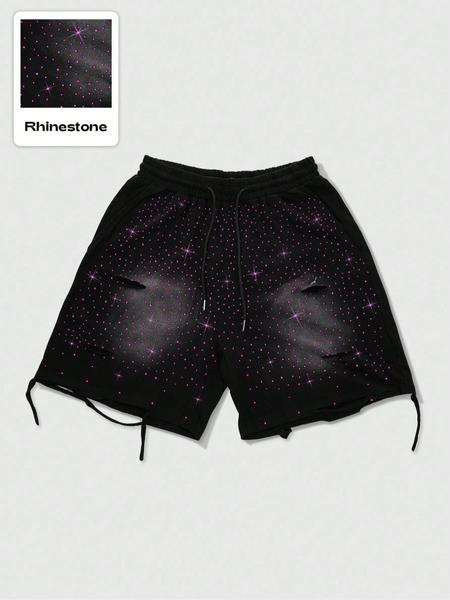 Men's All over Print Rhinestone Decorated Floral Casual Shorts, Fitted Style for All Seasons, Moderate Fabric Thickness, Casual Fashionable Shorts