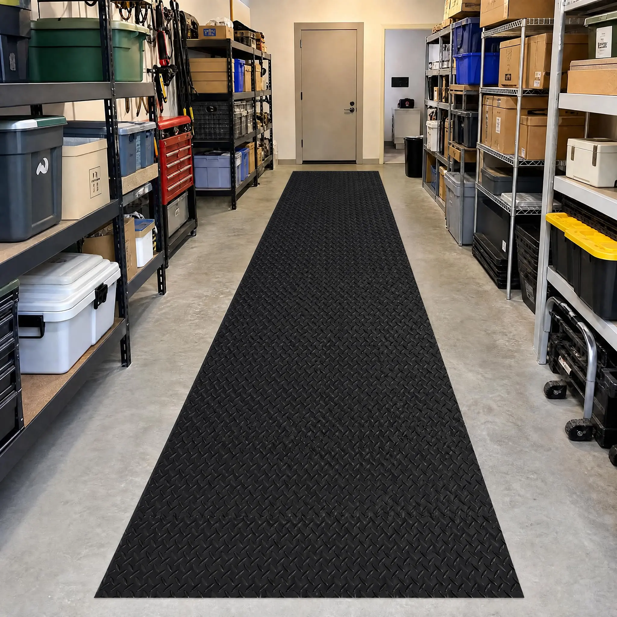 Garvee Heavy-Duty Garage Floor Mat Roll - Non-Slip Diamond Plate PVC Rubber, Waterproof Under-Car Floor Protector for Garage/Gym/Workshop - 4 x 6 ft - 2.8mm Thick - Black