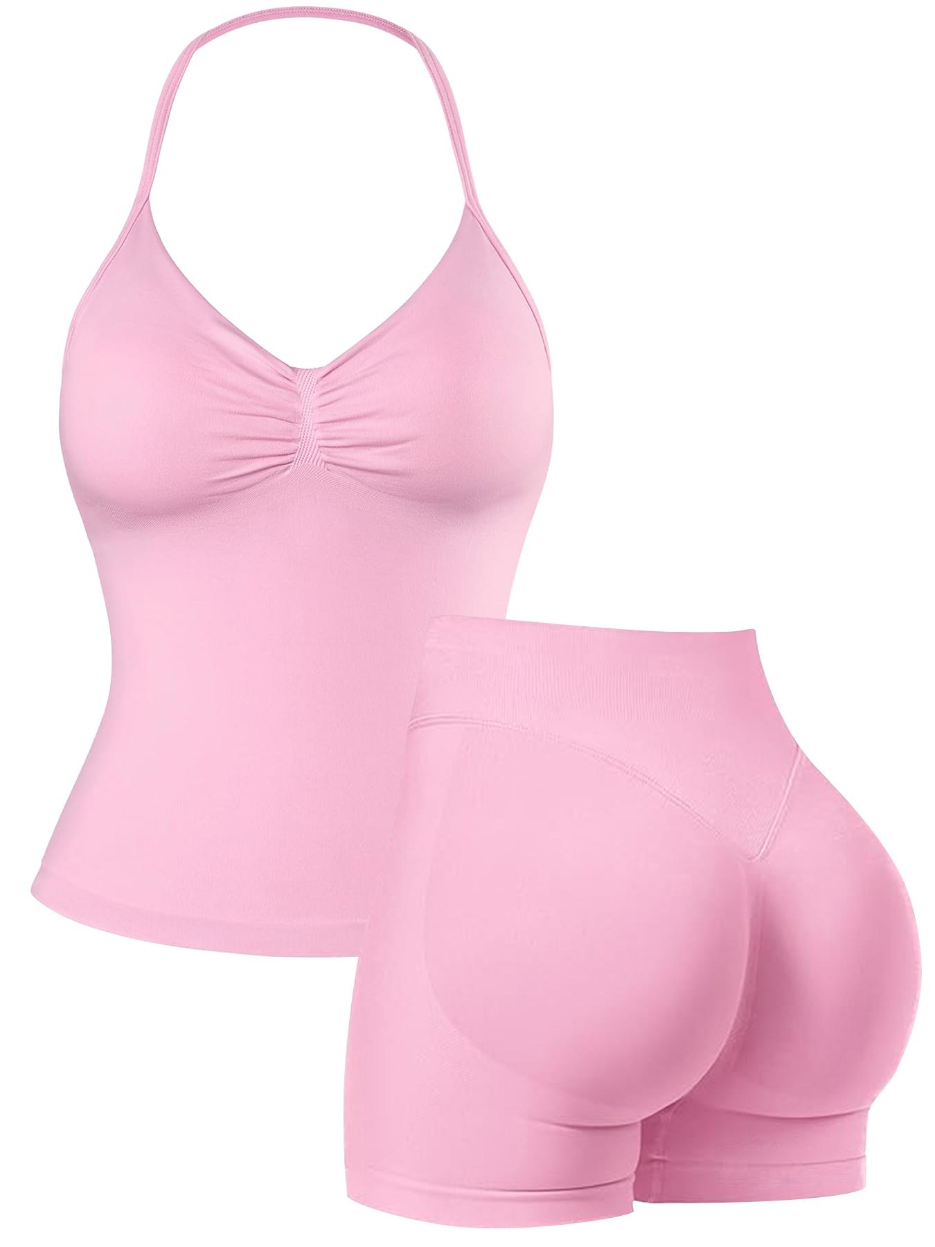 Women's Solid Cami Top & High Waist Skinny Shorts Sportswear Set, Breathable Comfortable Seamless Sports Set for Yoga Gym Workout Running, Ladies Summer Sportswear, Yoga Clothes Set