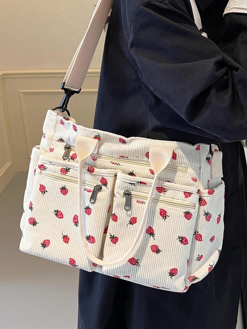Women's Strawberry Pattern Tote Bag, Large Capacity Shoulder Bag for Daily Used, Casual Shopping Bag, Casual Trendy Versatile High-quality Daily Commuting Bag, Girl Fashionable Bag