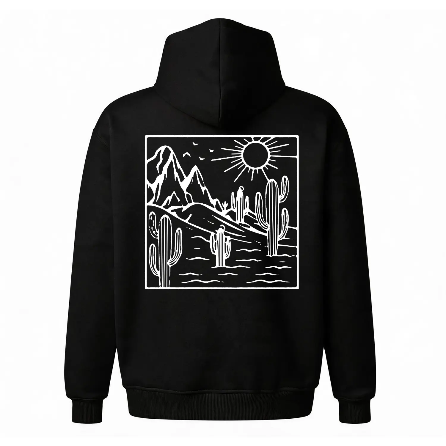 Desert Landscape Line Art Hoodie, Oversized Y2K Graphic Sweatshirt, Vintage 90s Cactus Pullover, Cozy Fleece Unisex Top, Outdoor Nature Aesthetic Casual Wear, Trendy Gift for Travel Lover