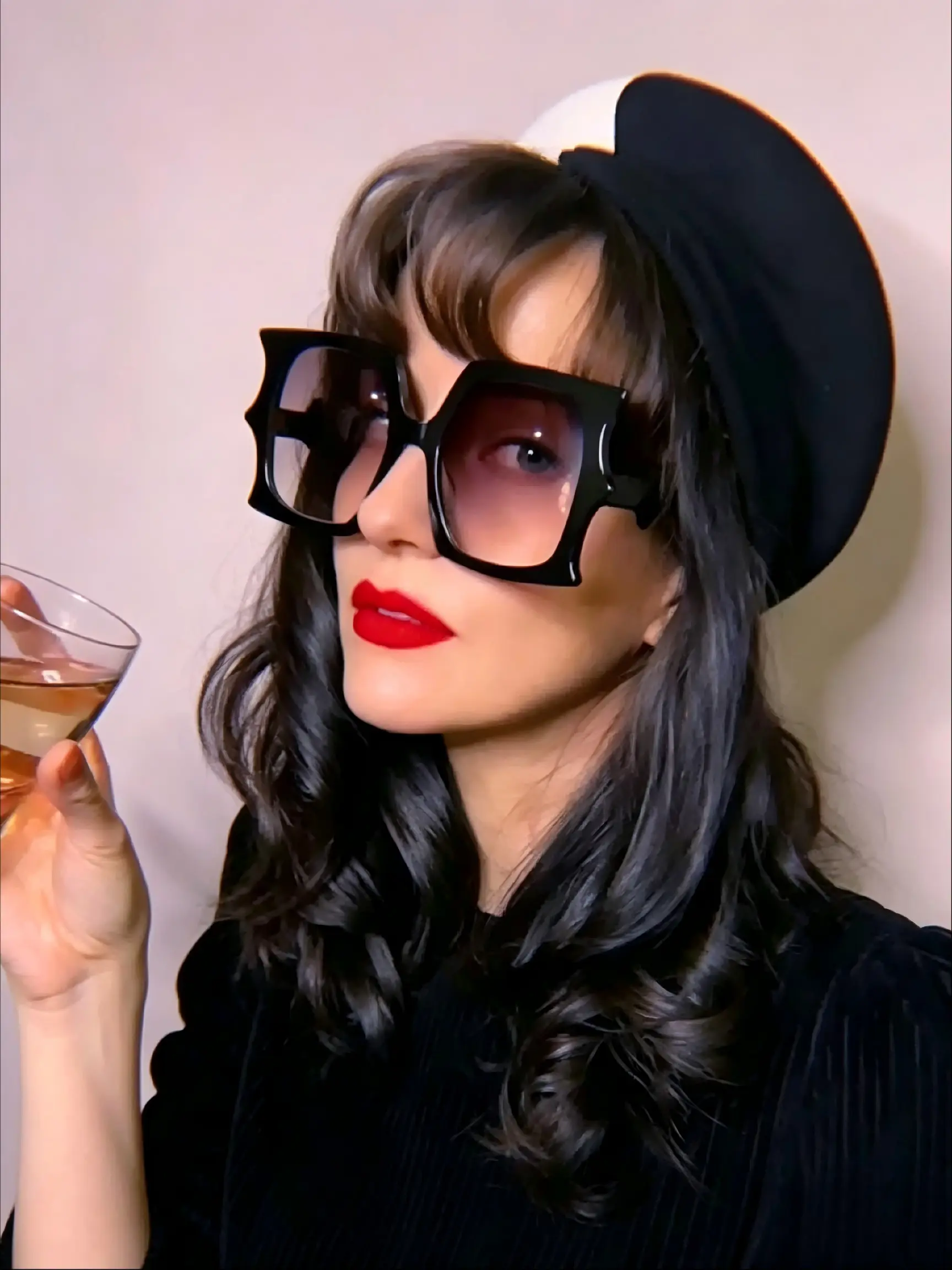 New Square Frame Glasses Slim Face, European and American Style Four-Leaf Star Large Rectangular Fashion Sunglasses for Women