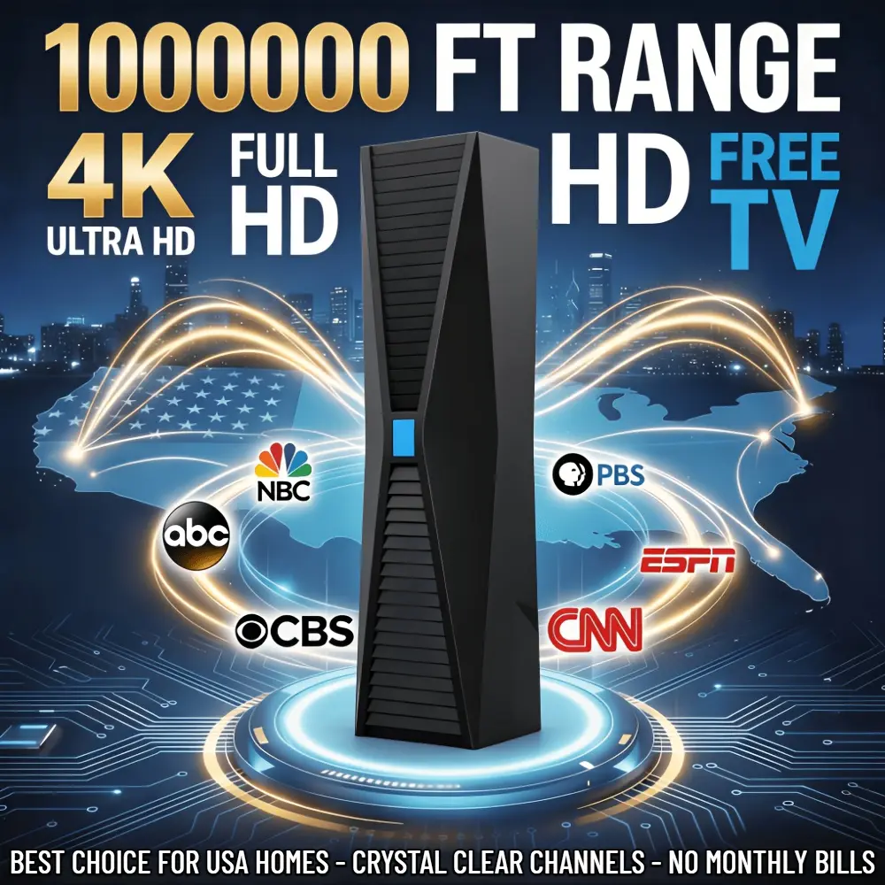 2026 Ultimate Upgraded Edition 1000000ft Long Range HD Digital Indoor TV Antenna, Support 4K 1080P UHF VHF, Compatible with Smart & Old TVs, Plug & Play Easy Installation, Includes 3pcs Exclusive Accessories Kit