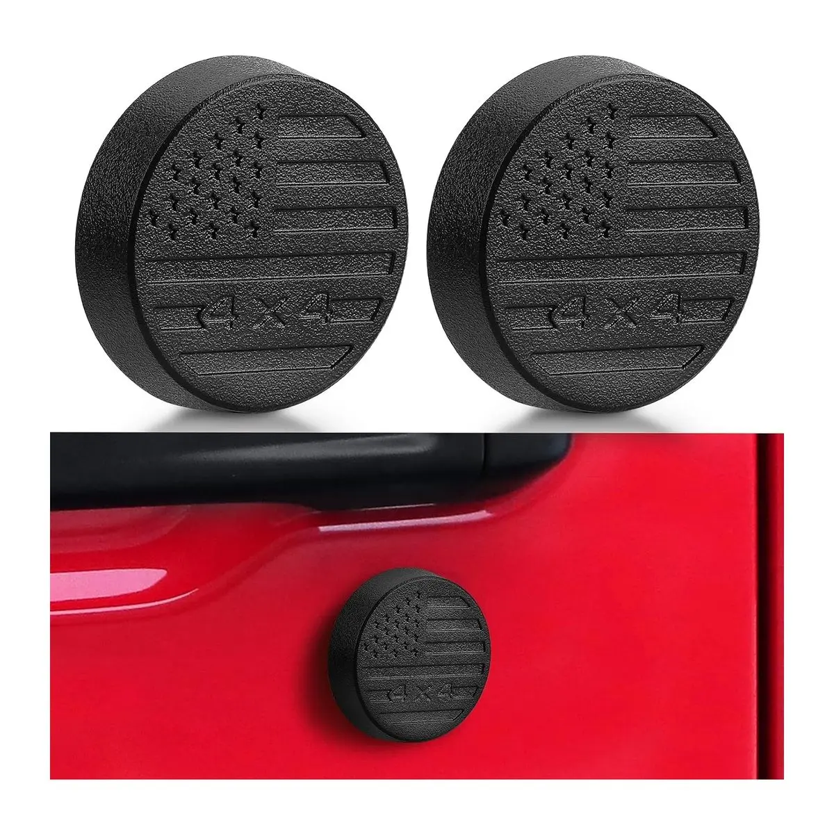 Round Rubber Magnetic Keyhole Covers - Corrosion-Resistant ABS+Rubber Strong Magnet Door Lock Protection Accessories, 1-Size Flag Design for Jeep Wrangler JL 2018-2026 & Gladiator JT Front Car Doors
