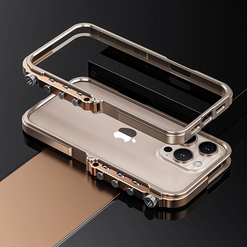 [Free !ship] Full Metal Bezel Bumper Case for iPhone 17 Pro Max16 Pro Max 17 Pro 16 Pro 16 15 14 13, Full-Frame Armor Aluminum Alloy Bumper No Back Cover, Punk armor style, Mechanical Screw Button Design, Minimalist Bare-Hand Feel Fit Lightweight