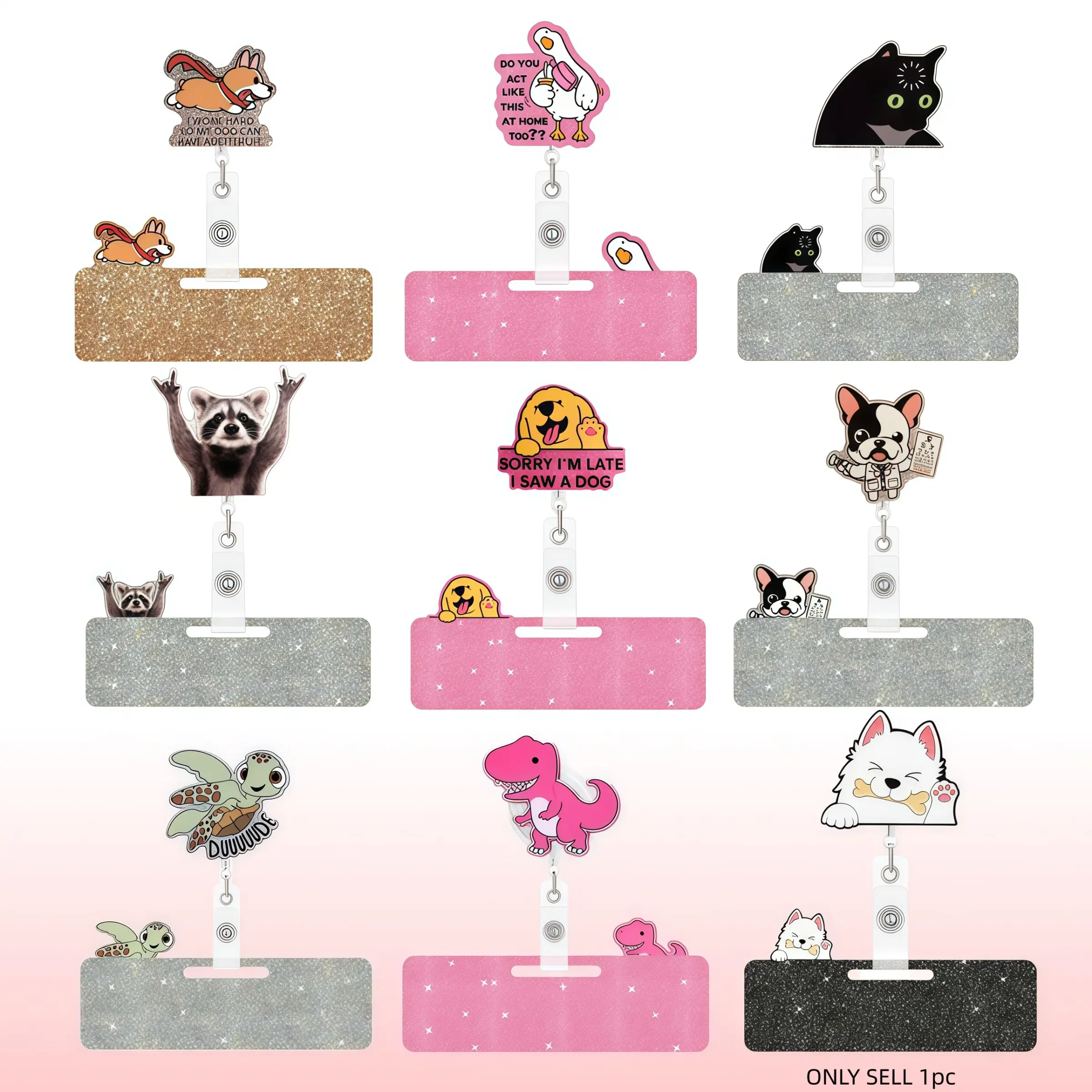 Animal Theme Stretchable Badge Roll with Blank Flash Name Tag, Cute Animal Work Decor, Ideal for Nurses and Office Supplies