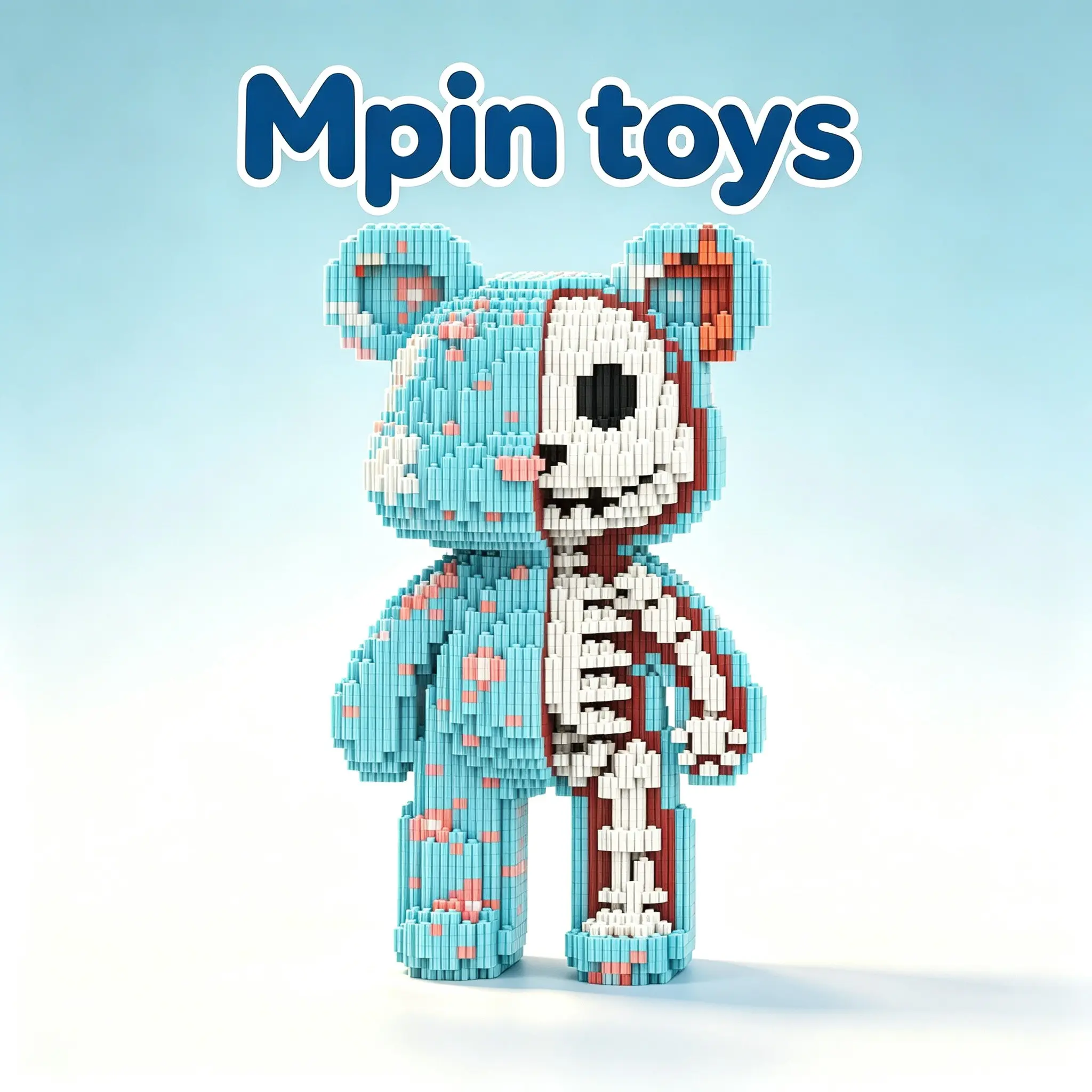 DIY Micro-Particle Half-Skeleton Building Blocks Bear, 3D Puzzle Toy, Bearbrick Style Decor Gift, Adult DIY Puzzle Ornament, Home Decoration, Holiday Gift