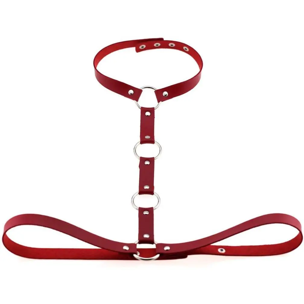 Multicolor Simulated Leather PU Women's Punk O Ring Choker  Belt  Chain Harness