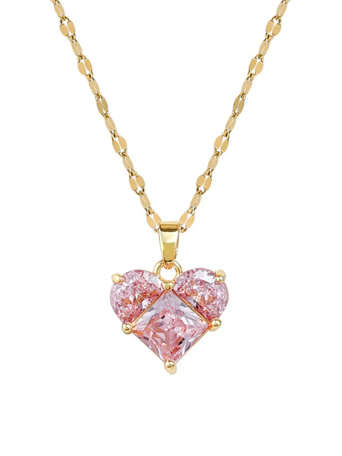 French Heart Rhinestone Pendant Necklace, Stainless Steel Women's Necklace, Elegant Luxury Collarbone Chain, Daily Commuter Gift Accessory
