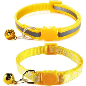 2 Pack Reflective Breakaway Cat Collars with Bells Adjustable 7.5-12.5 Inch for Girl Boy Pet Cats Yellow