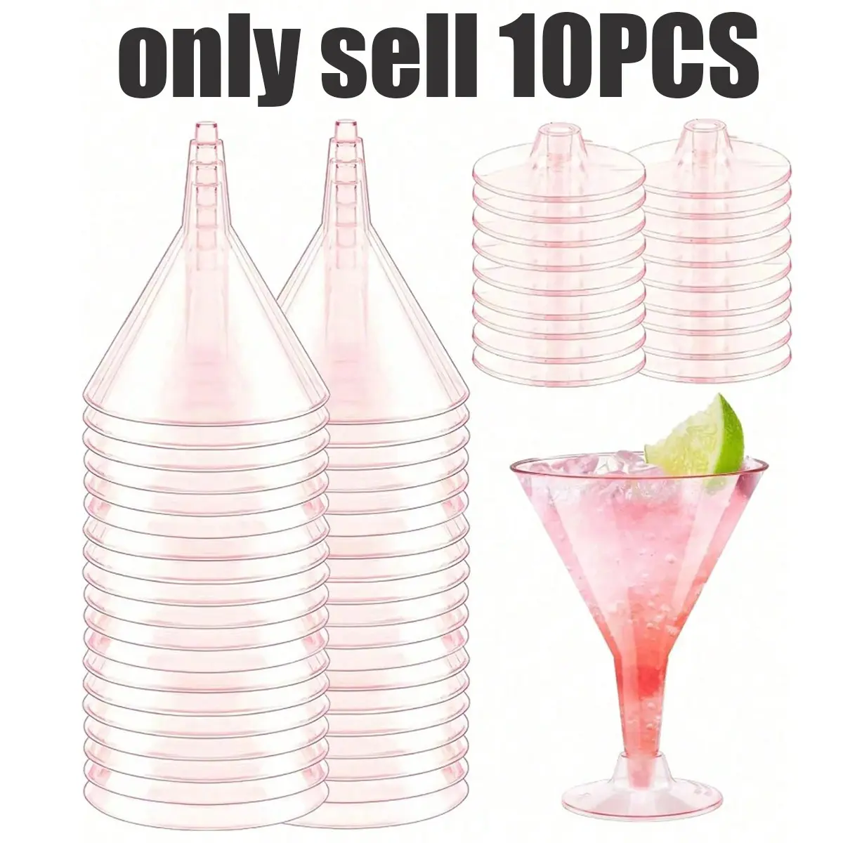 10 Pcs Plastic Martini Cups, Shatter-Resistant 6.3oz Martini Glasses, Ideal for Weddings, Birthdays, Parties, Valentine's Day, Mother's Day, New Year