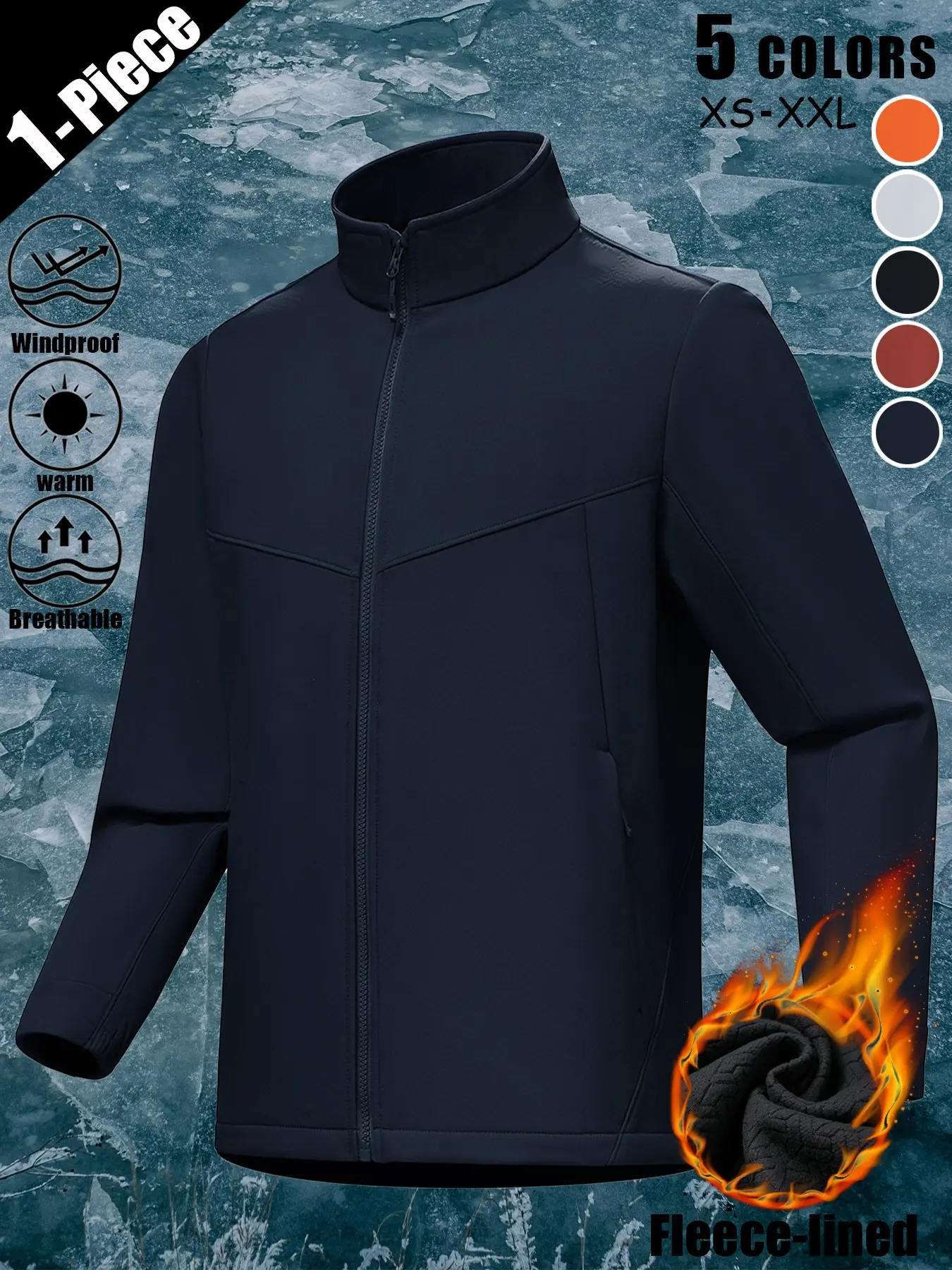 Unisex Fleece Lined Softshell Jacket Windproof Waterproof Warm Full Zip Multi Zip Pockets Lightweight Coat for Hiking Fishing Cycling Commute Daily
