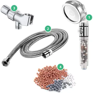 EcoPower High  Handheld Shower  with  OFF - 3  Settings with Hose, Wall Adapter and  Beads