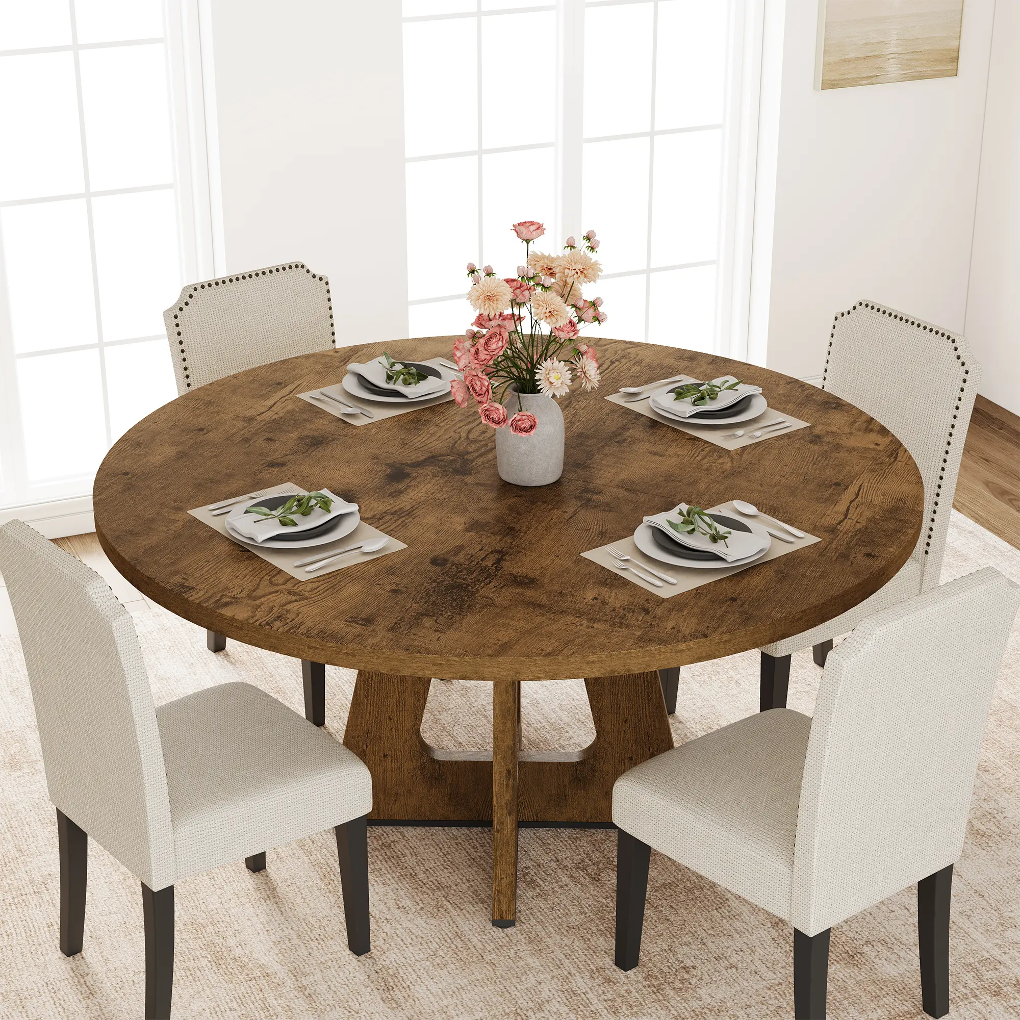 Extendable Round Dining Table for 4-6 People | Modern Wood Kitchen Table| Space-Saving Furniture for Apartment, Dining Room & Small Spaces | Only Table 🏠✨