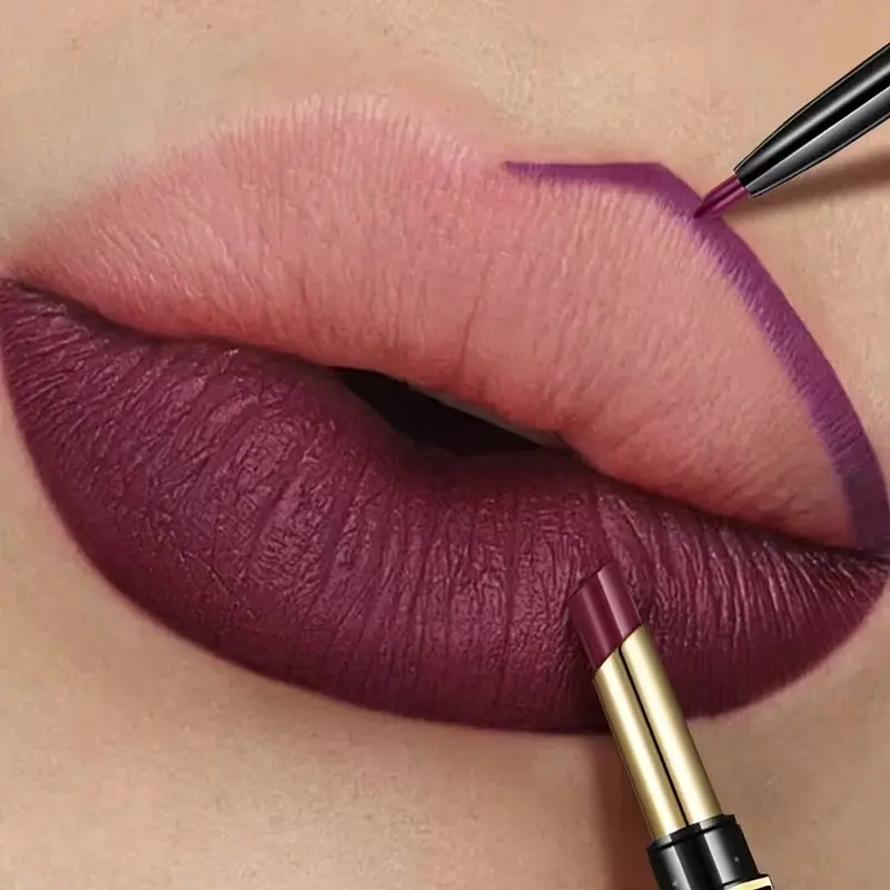 Dual-Ended Lip Liner Glaze, Two-In-One, Defines Lips, Matte Velvet Lip Balm, Natural Long-Lasting, Bold Brightening Lipstick