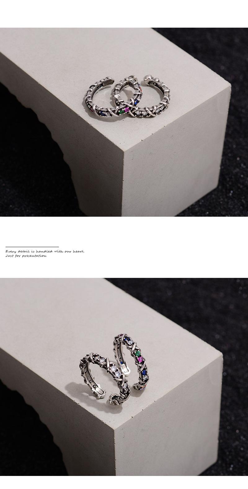 925 Silver Open Finger Ring – Rainbow Geometric Punk Stackable Cross Jewelry Gift for Women