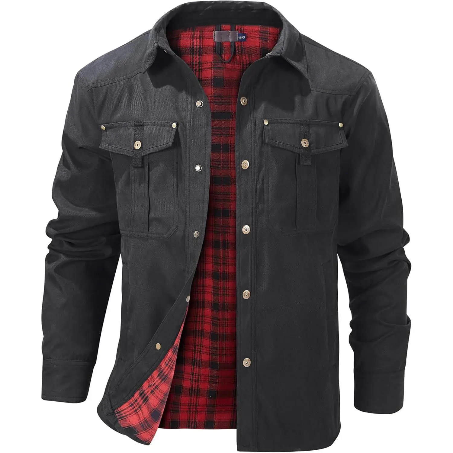 Men's Flannel Lined Shacket Jacket Plaid Brushed Lining Cowboy Western Twill Outdoor Shirt Jacket