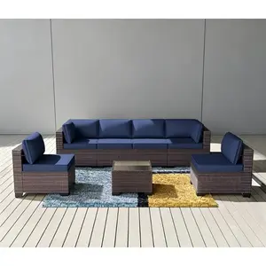 [3 packages delivery]  Modern Outdoor Wicker Sofa Set PE Rattan Sectional 7 Pieces Patio Furniture - Brown All-Weather Conversation Set for Porch, Pool Deck, Garden Lounge
