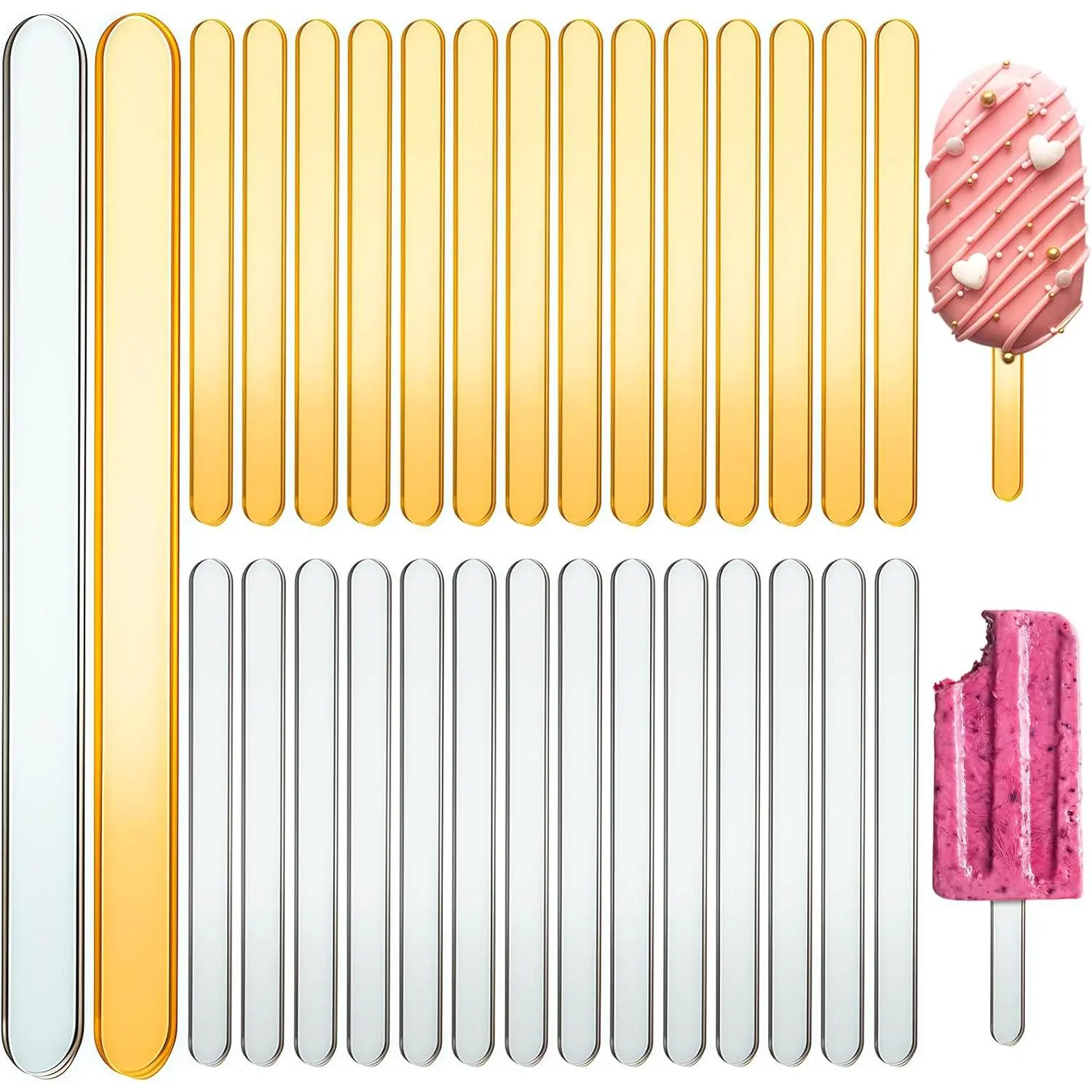 [Summer Essentials]Sakolla 50 Pcs Acrylic Popsicle Sticks, 4.5″ Length Standard Cakesicle Sticks for Ice Cream, Ice Pop, Cake Pop, DIY Craftsgift