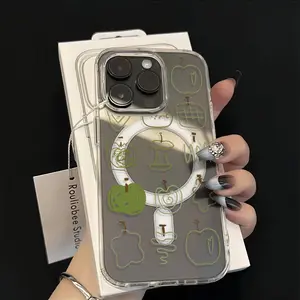 Linear green apple core Magnetic Clear Shockproof Case for iPhone 17 Pro Max/16/15/14/13/12/11/XS Max/Pro Max / Pro /Plus / Air / Mini / 16E |   Ultra-Thin &Lightweight, MagSafe Compatible,Drop-Resistant/phone case deals