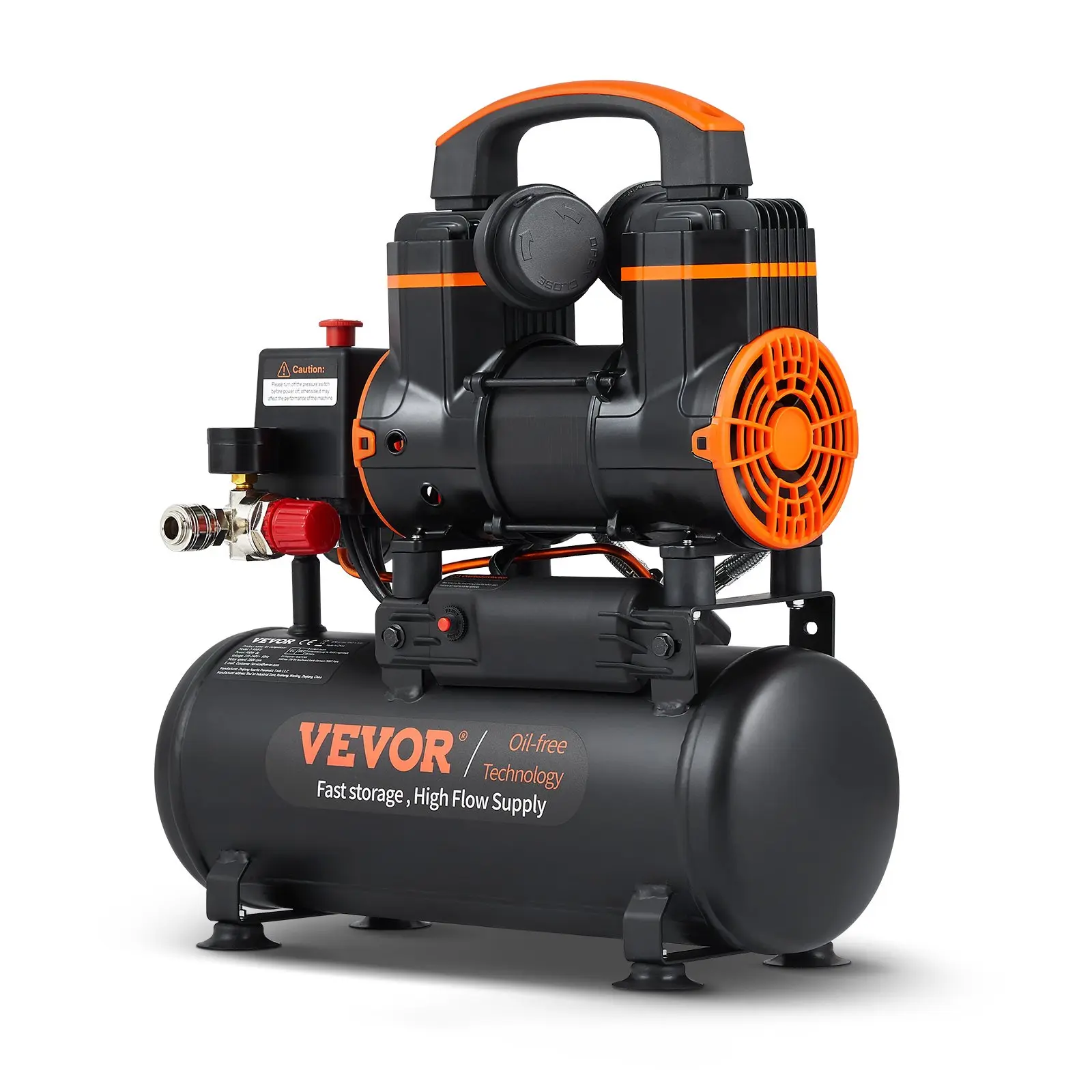 VEVOR 2.1 Gallon Air Compressor, 1.2HP 2.2 CFM90PSI Air Compressors with Max. 116PSI Pressure, Oil Free Compressor Tank for Auto Repair, Tire Inflation, Spray Painting, Woodwork Nailing