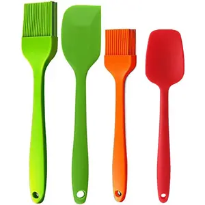 Heat Resistant Silicone Basting Brush and Large Spatula 4 Pack for Baking BBQ Cooking Marinade Meat Glazing Pastries Cakes Desserts