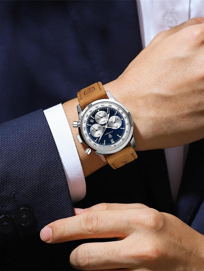 Men's Business Fashion Elegant Round Dial Analog Quartz Watch, Waterproof & Luminous Watch for Party, Daily Clothing Decor, Exquisite Watch As Gift without Box