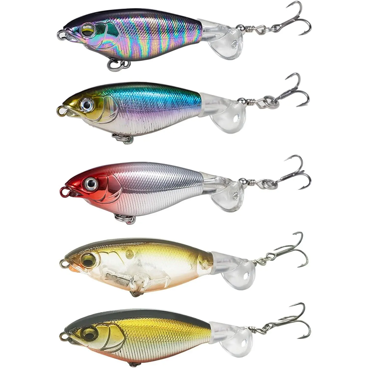 Topwater Fishing Lures for Bass, Whopper Popper Lures with Realistic  Eyes and Rotating Tails for Freshwater and Saltwater - 5 count Set