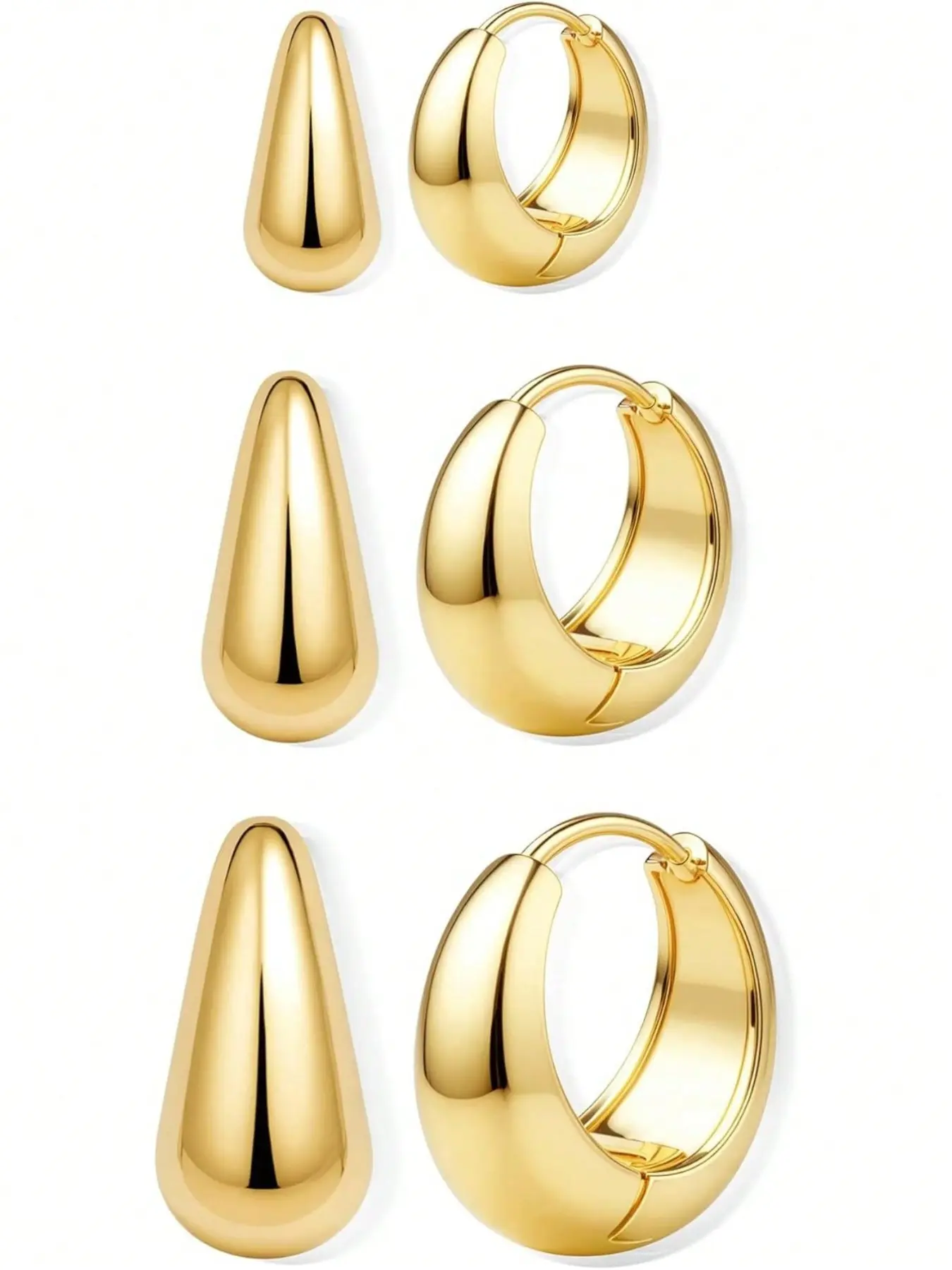 3 Pairs 14k Huggie Hoop Earrings Set, Hypoallergenic Small Chunky Stackable Earrings for Women, Minimalist Daily Jewelry, Earring Stacks