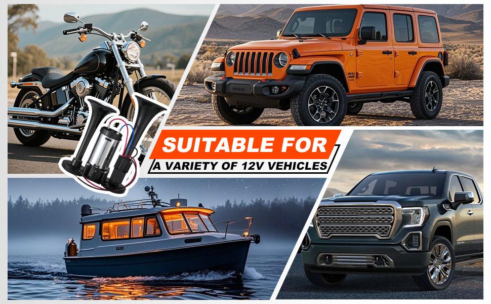 12V 120dB Air Horn Dual Trumpets, Super Loud Electric Train Horn Kit with Upgraded Compressor for 12V Trucks, Cars, SUVs, Motorcycles, Boats, Pickups